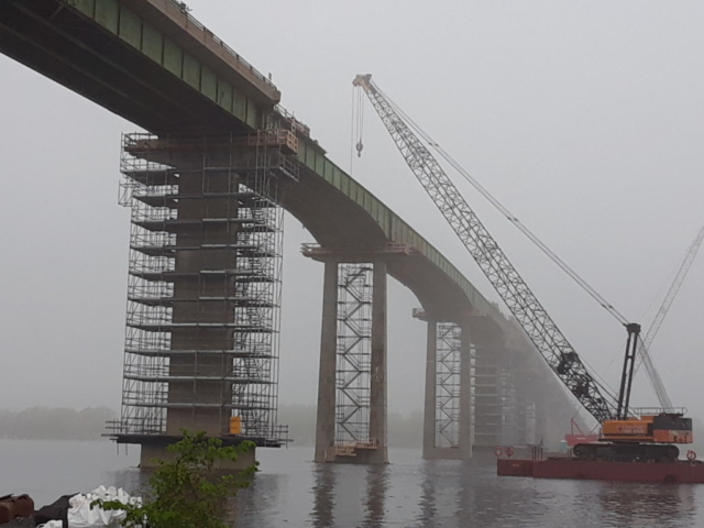 South side view of bridge construction