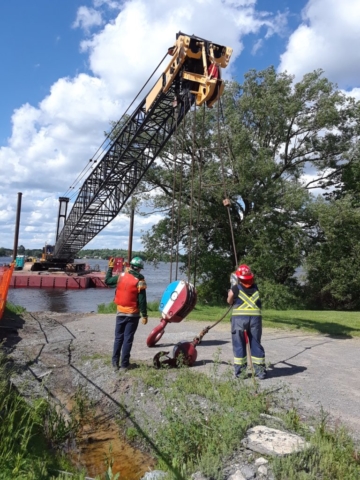 Working on the crane cables