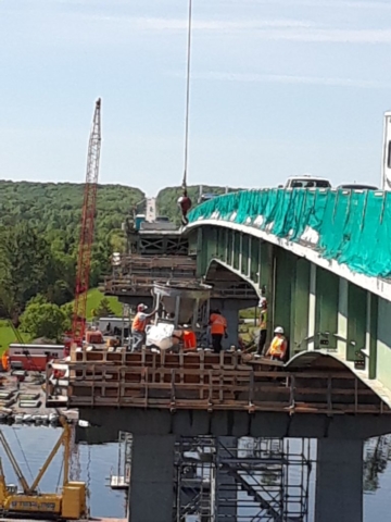 Concrete delivered to the pier top to be poured