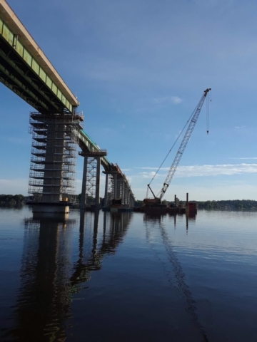 Skyway Bridge after installation of the first two girders