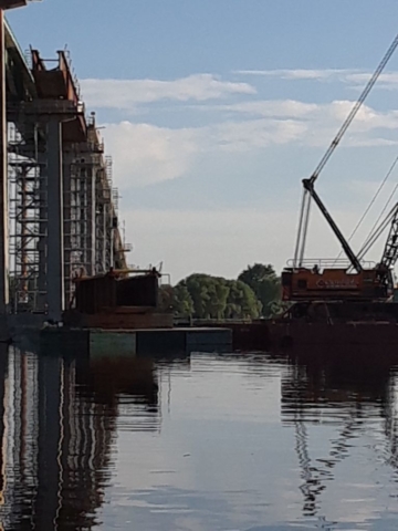 New girder on the barge awaiting installation