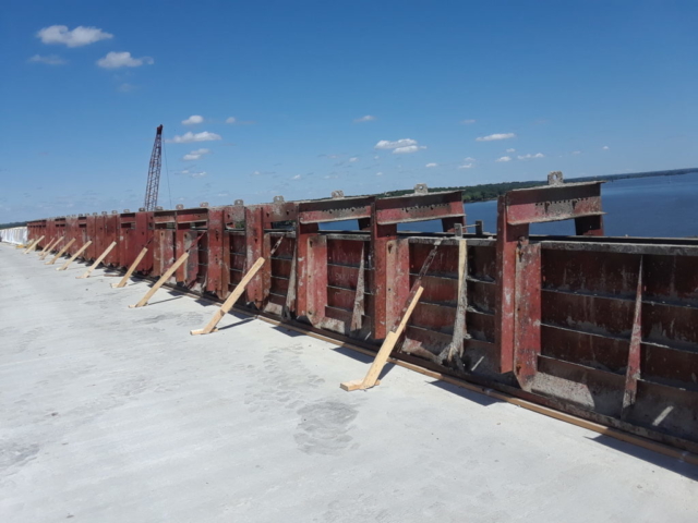 Barrier wall forms in place, awaiting the concrete truck