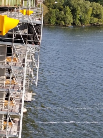 Pier 5 scaffolding containment platforms, for upcoming concrete removal