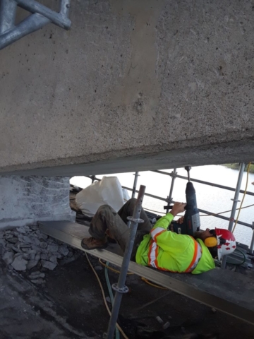 Bush hammering on pier cap