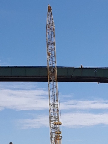 First section of the girder cut and ready to be lowered