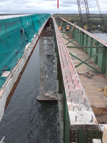 View between the old and new girders during preparation for girder removal