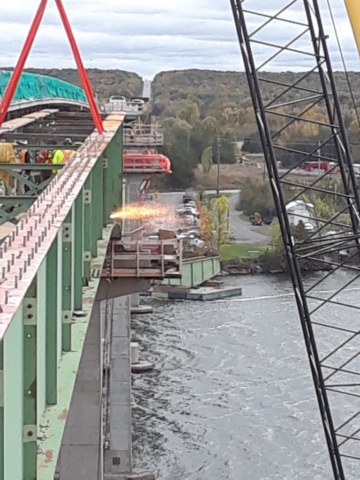 Girder being cut for removal