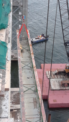 Top view of the girder being lowered