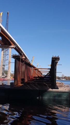 Second girder (the Approach) on the barge before being taken to the bridge for placement