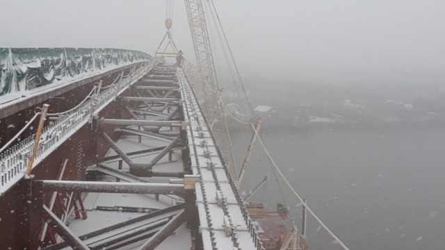 View of the top of the drop-in section of girder after placement