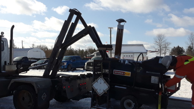 Frost fighter heater being unloaded