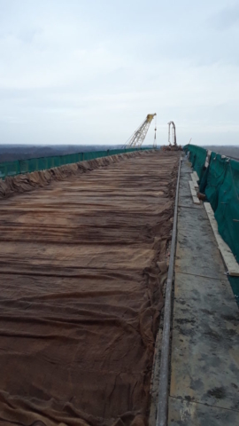 Newly placed deck covered with curing material