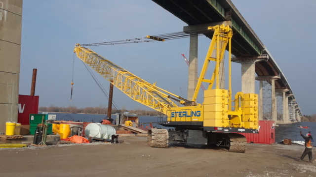 200 ton crane being removed from the barge for the winter