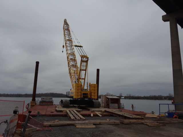 200 ton crane being loaded onto the barge