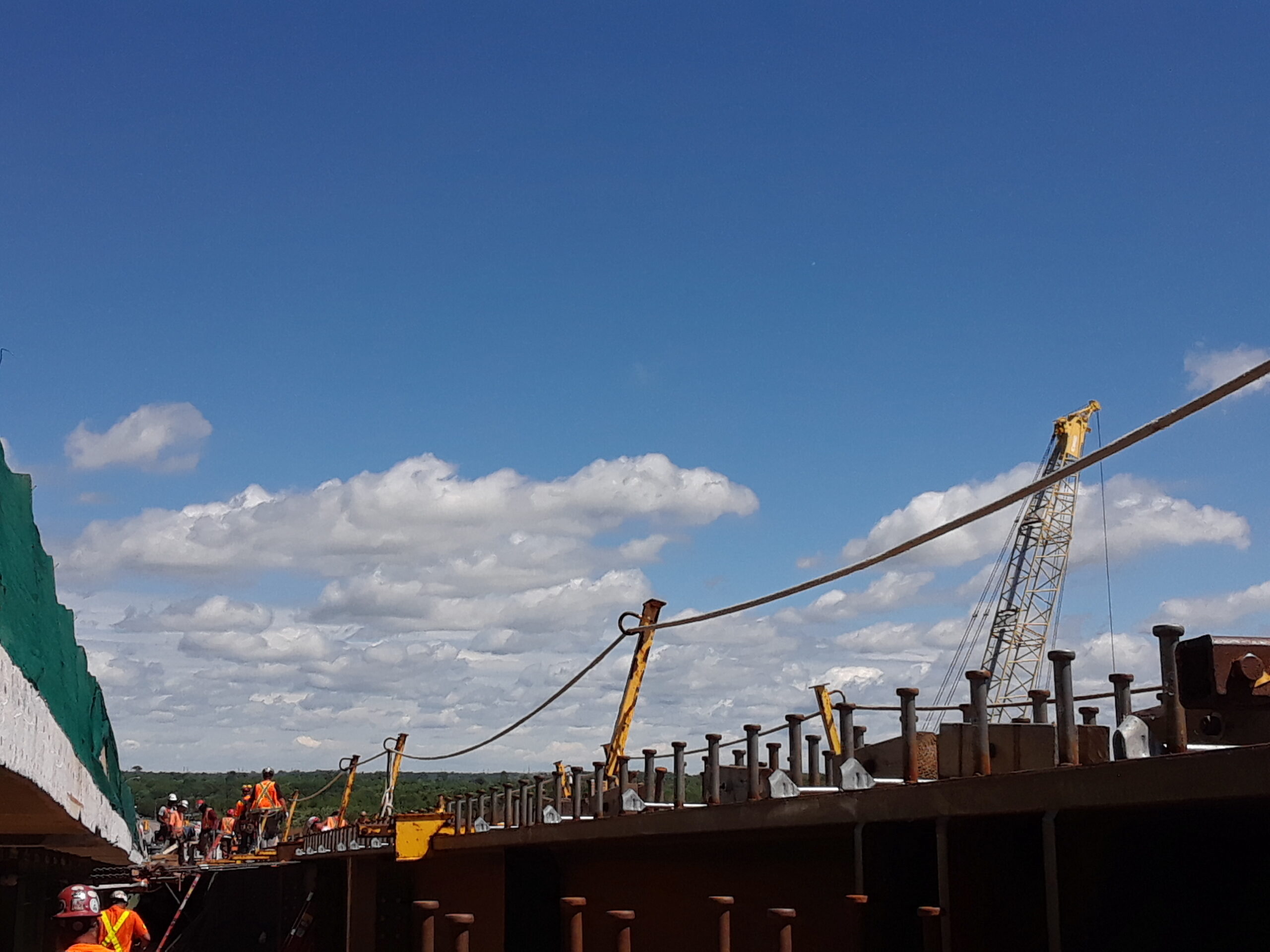 View from the false decking of work being done on the new girder section