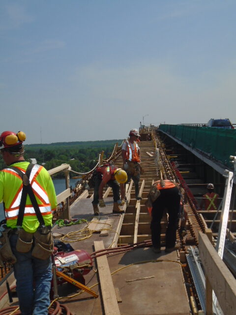 Form-work being placed on the new girder section