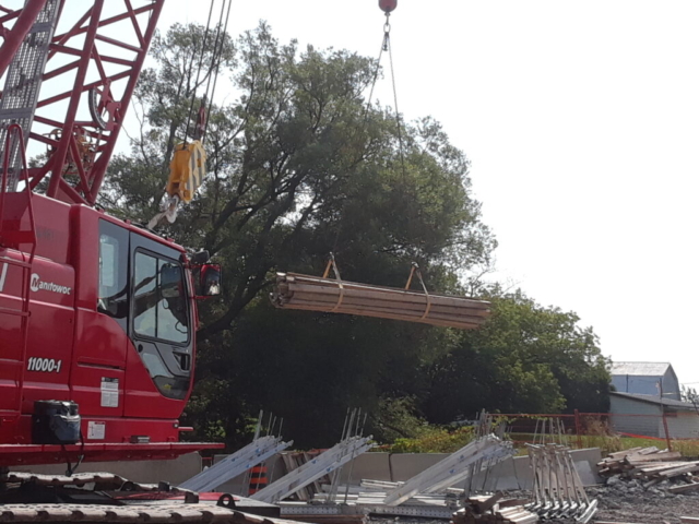 Work platform pieces being removed from the barge