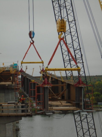 Lowering the haunch girder into place