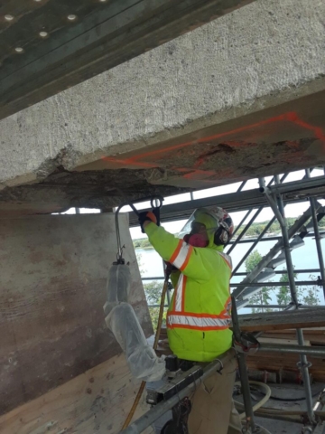 Concrete chipping on pier 14