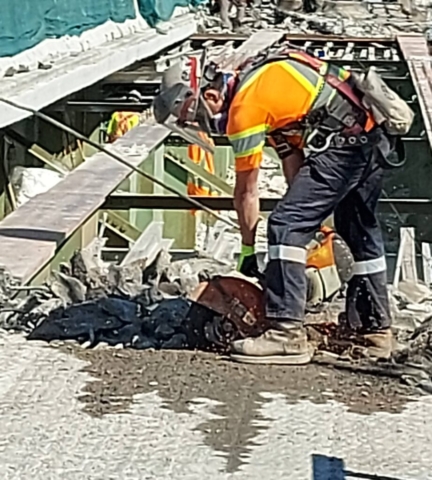 Cutting the concrete deck for removal