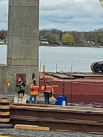 Installing anchors for cable restaints on pier 12