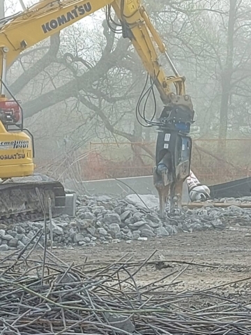 Sorting rubble from removed concrete deck