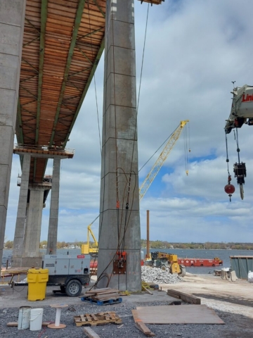 Pier 13 restraint cables installed in preparation for girder removals