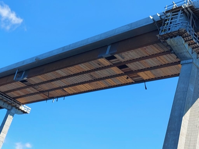 View from underneath of false decking  between piers 9 and 10