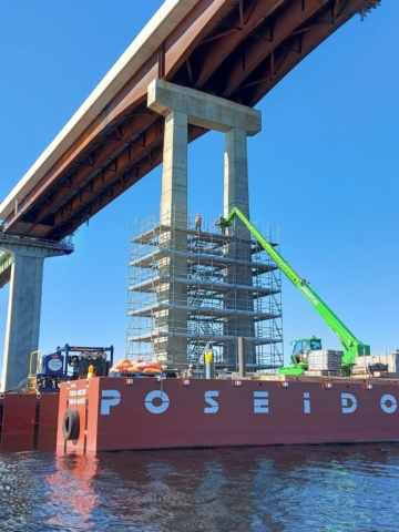 Expanded view of scaffolding being erected on pier 10