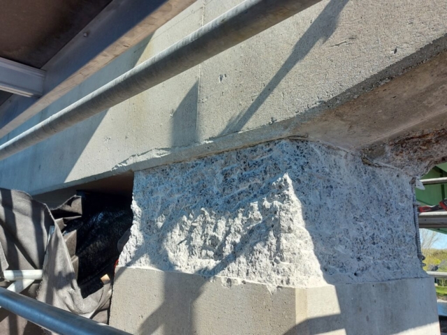 Close-up of section of removed concrete on pier 4