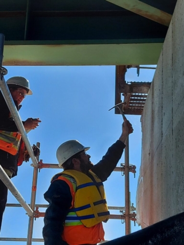 Sounding and marking the pier in preparation for concrete removals