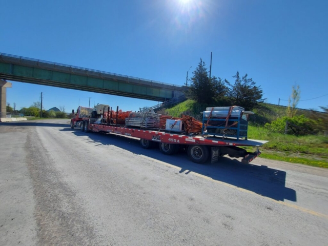 Equipment arriving in preparation for girder installation