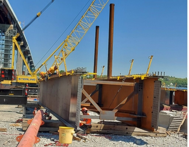 Assembling the girder section in preparation for installation