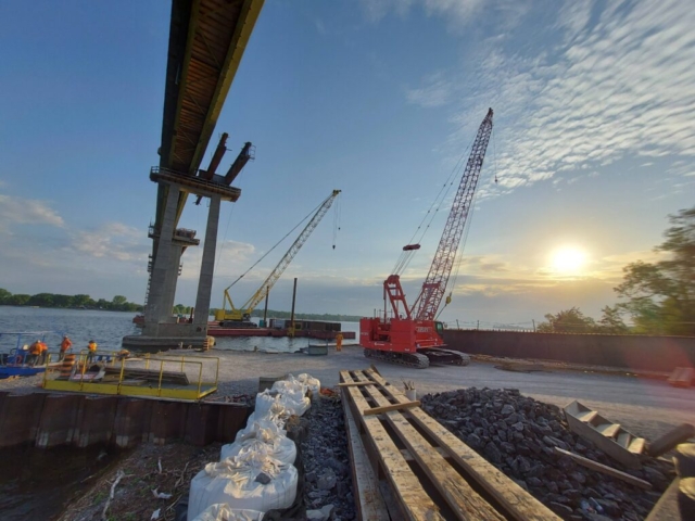 Early morning preparation for girder installation