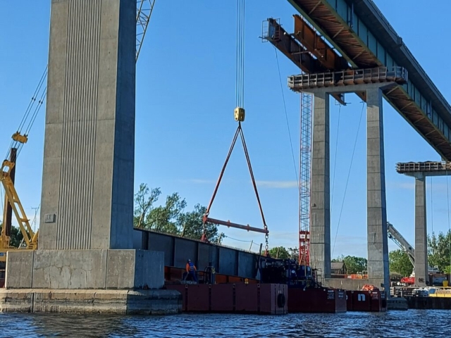 West side view of approach girder preparation for lift