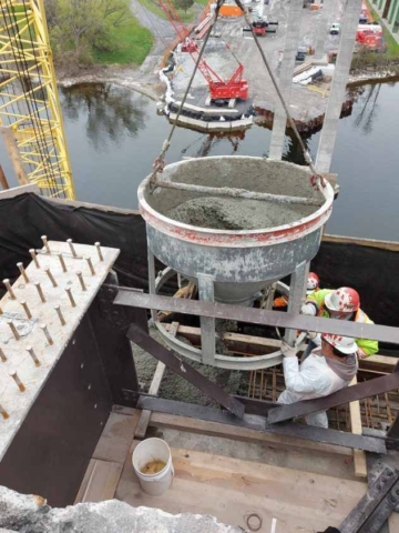 Concrete placement on pier 11 pier cap