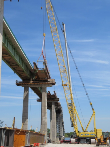 North view, installation of the pier 13 haunch girder