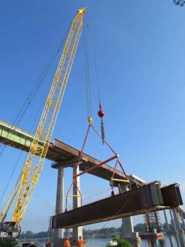 Moving the drop-in girder into place