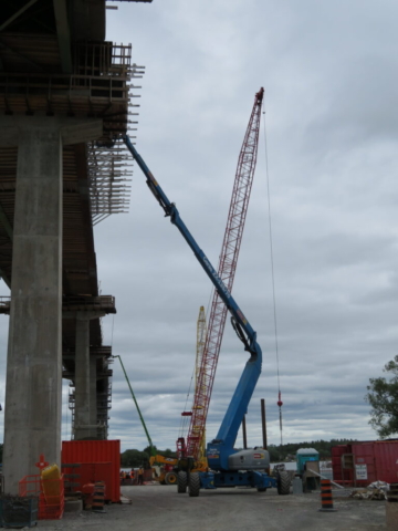 View south, Genie lift, 110 ton crane, 200 ton crane, man lift