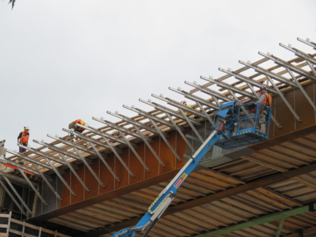 Lower view of the installation of the work platform between piers 11 and 12