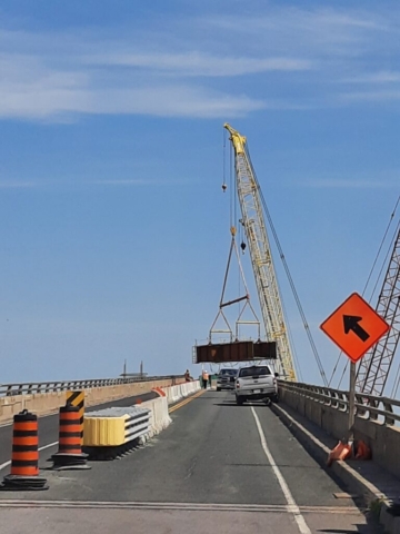 Top view of the pier 13 haunch girder being lifted