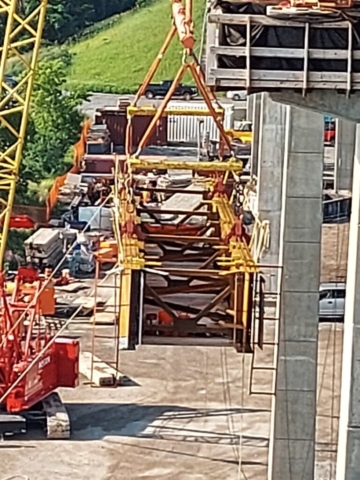 Top view of the drop-in girder mid-lift