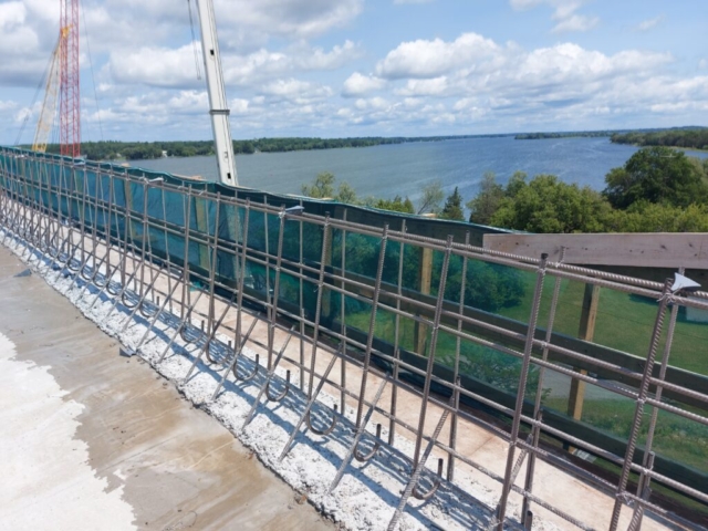 East view of newly placed barrier wall rebar