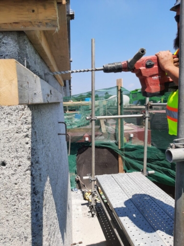 Pier 9 base, installation of dowels and tie rods