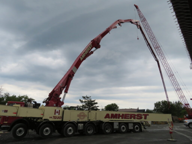 Getting the concrete pump set-up for concrete deck placement