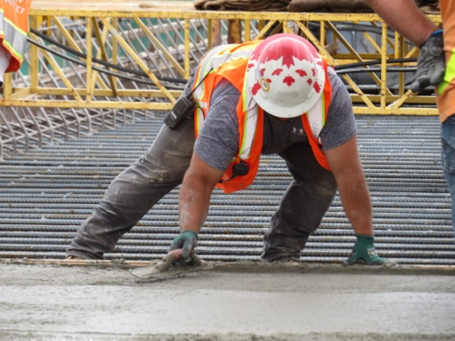 Troweling the newly placed concrete