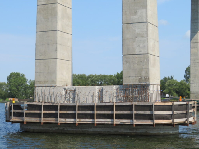 Exposed rebar on pier 7 base, following concrete removals