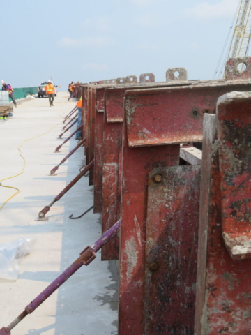 View north of the installed barrier wall forms