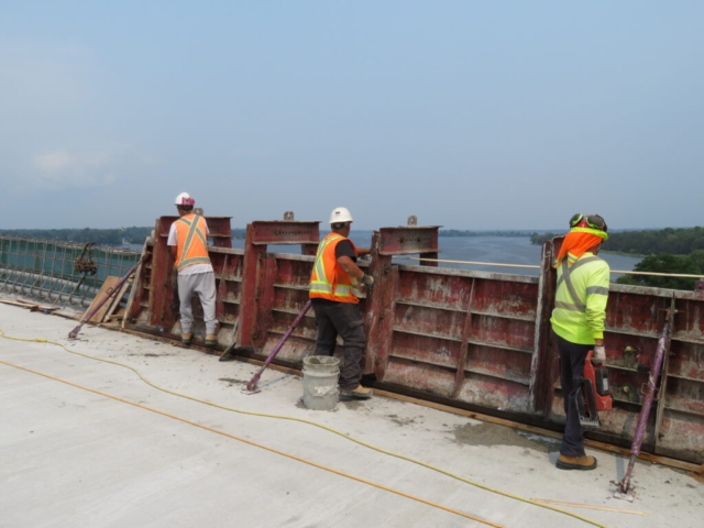 Placing the chamfer on the edges of the newly placed concrete