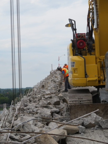 View north of barrier wall demolition